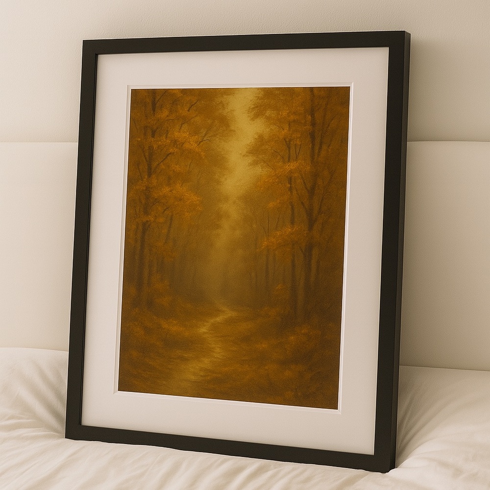 Autumn Forest Path Framed Wall Art 16x20 Rustic